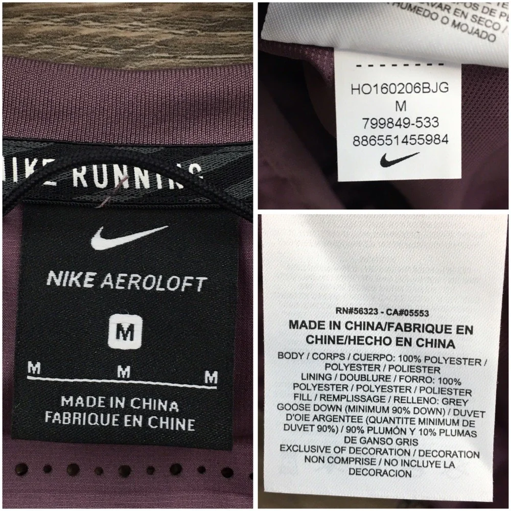Nike Aeroloft 800 Womens Running Vest Plum Purple Down Puffer Full Zip M